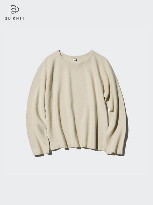 UNIQLO - свитер с круглым вырезом из 3D хлопка - 01 OFF WHITE