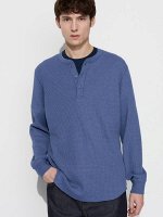 UNIQLO - вафельная кофта унисекс с пуговицами на вырезе - 68 BLUE