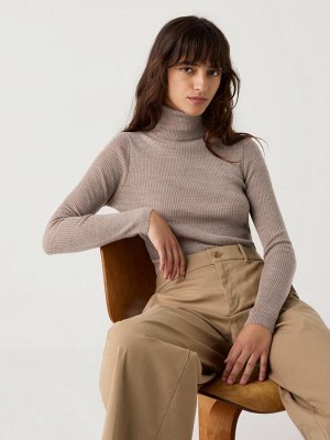 UNIQLO - свитер с высоким воротником в рубчик из шерсти мериноса - 31 BEIGE