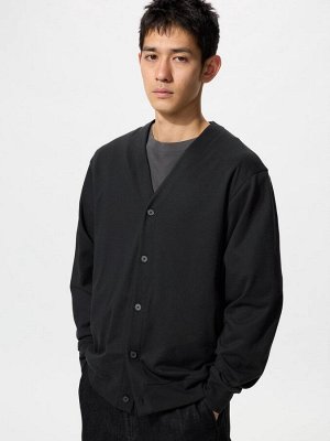 UNIQLO AIRism - хлопковый кардиган унисекс с боковыми карманами - 09 BLACK
