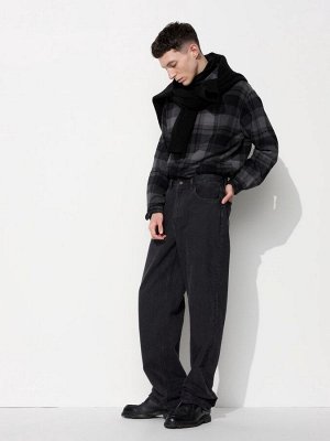 UNIQLO - широкие джинсы с прямым силуэтом увеличенной длины - 08 DARK GRAY
