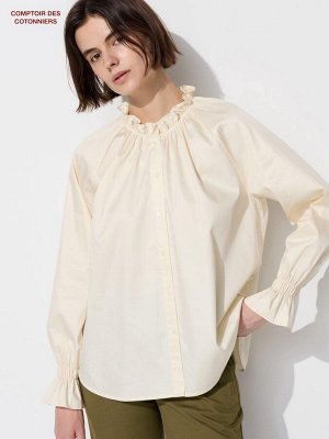 UNIQLO - атласная рубашка с оборками - 30 NATURAL