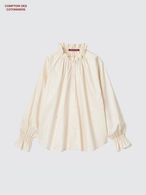 UNIQLO - атласная рубашка с оборками - 09 BLACK