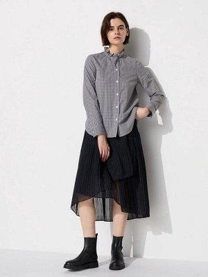UNIQLO - хлопковая рубашка с оборкой на воротнике - 09 BLACK