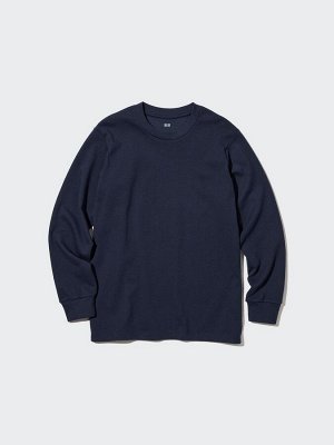 UNIQLO - хлопковая однотонная кофта с круглым вырезом - 69 NAVY