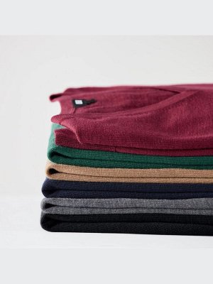 UNIQLO - мягкий свитер из шерсти мериноса с V-образным вырезом - 09 BLACK