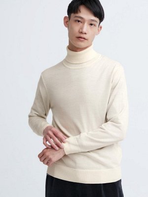 UNIQLO - тонкий свитер из шерсти мериноса с высоким воротником - 01 OFF WHITE