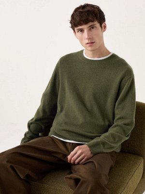 UNIQLO - кашемировый свитер с круглым вырезом - 56 OLIVE