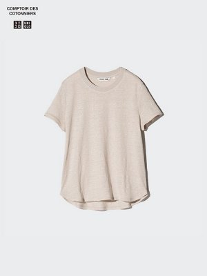 UNIQLO x  Comptoir des Cotonniers - базовая льняная футболка с круглым вырезом - 02 LIGHTGRAY