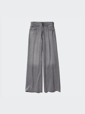 UNIQLO - широкие расклешенные джинсы с драпировкой, увеличенная длина - 06 GRAY