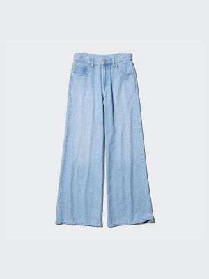 UNIQLO - широкие расклешенные джинсы с драпировкой, увеличенная длина - 63 BLUE