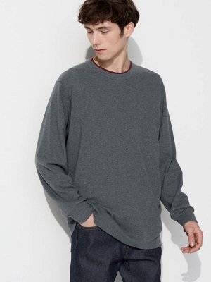 UNIQLO - хлопковая однотонная кофта с круглым вырезом - 08 DARKGRAY