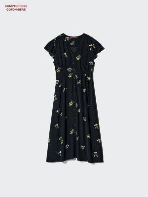 UNIQLO x Comptoir des Cotonniers - легкое длинное платье с цветочным дизайном из искусственного шелка - 09 BLACK