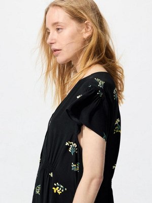 UNIQLO x Comptoir des Cotonniers - легкое длинное платье с цветочным дизайном из искусственного шелка - 09 BLACK