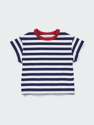 UNIQLO - полосатая футболка с акцентным цветом на воротнике для малышей