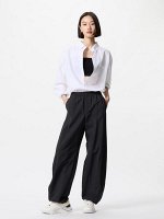 UNIQLO - нейлоновые широкие брюки с резинкой внизу штанин - 09 BLACK