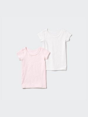 UNIQLO - комплект хлопковых однотонных футболок с узором для девочек (2 шт.)