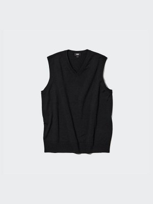 UNIQLO - мужской жилет из шерсти мериноса с V-образным вырезом - 09 BLACK