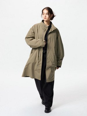 UNIQLO - ветрозащитное пальто до колен с коротким воротником