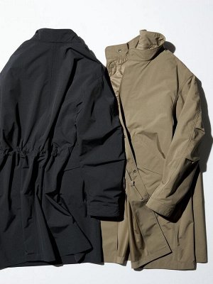 UNIQLO - ветрозащитное пальто до колен с коротким воротником