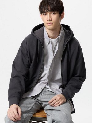 UNIQLO - хлопковая толстовка унисекс с капюшоном - 08 DARKGRAY