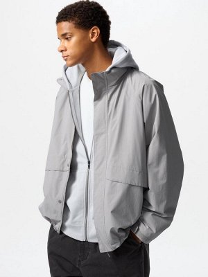 UNIQLO - легкая унисекс ветровка с воротником-капюшоном - 03 GRAY