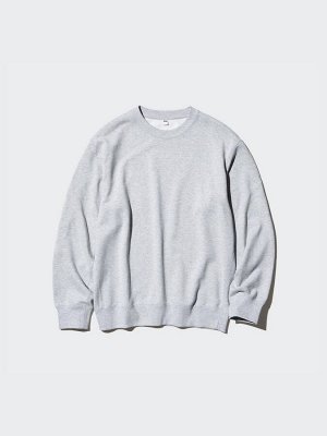 UNIQLO - хлопковый свитшот унисекс с круглым вырезом - 05 GRAY