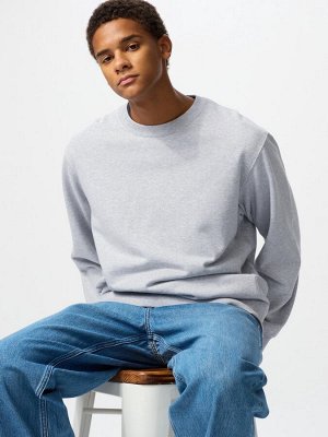 UNIQLO - хлопковый свитшот унисекс с круглым вырезом - 05 GRAY