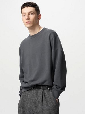 UNIQLO - хлопковый свитшот унисекс с круглым вырезом - 08 DARKGRAY