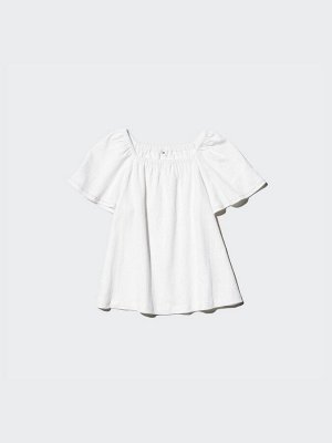UNIQLO - футболка со сборками и расклешенными рукавами - 01 OFFWHITE