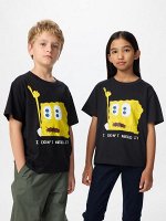 UNIQLO UT - детская хлопковая футболка с дизайном Губки Боба - 09 BLACK