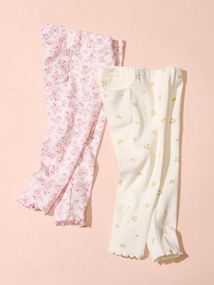 UNIQLO - леггинсы с цветочным принтом и с рюшами на штанине - 01 OFFWHITE
