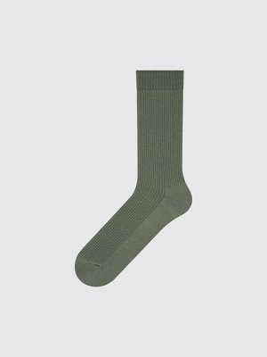 UNIQLO - однотонные цветные носки унисекс в рубчик -  55 GREEN