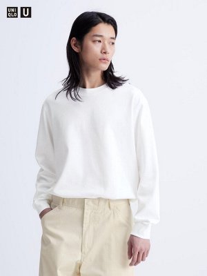 UNIQLO U - хлопковая кофта AIRism с круглым вырезом - 00 WHITE
