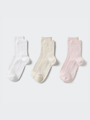 UNIQLO - однотонные женские носки в рубчик (3 пары) - 01 OFFWHITE