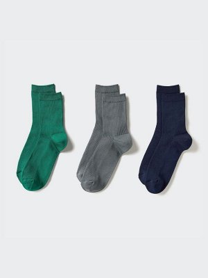 UNIQLO - однотонные женские носки в рубчик (3 пары) - 55 GREEN