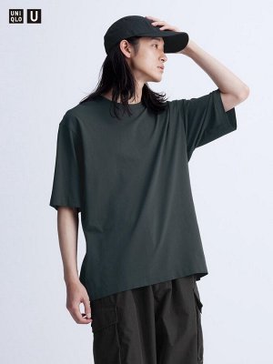UNIQLO U - мужская футболка с функцией Dry EX и с круглым вырезом - 08 DARKGRAY
