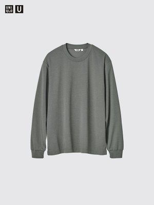 UNIQLO U - хлопковая кофта AIRism с круглым вырезом - 58 DARKGREEN