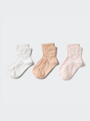 UNIQLO - женские носки с контрастными вставками (3 пары) - 01 OFFWHITE