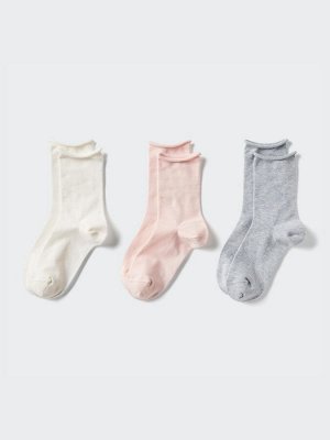 UNIQLO - однотонные женские носки из тонкого смесового хлопка (3 пары) - 00 WHITE
