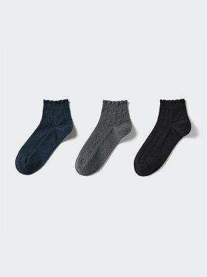 UNIQLO - короткие женские носки с узором и рюшами из смесового хлопка - 69 NAVY