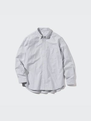 UNIQLO - рубашка оксфорд в полоску - 07 GRAY