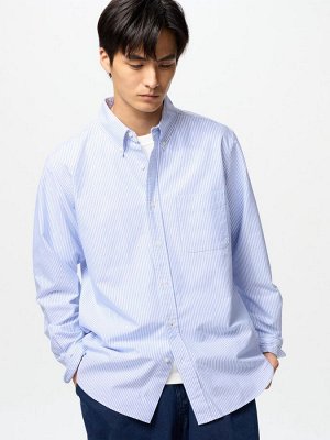 UNIQLO - рубашка оксфорд в полоску - 65 BLUE