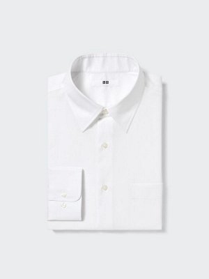 UNIQLO - хлопковая однотонная рубашка с длинным рукавом классического кроя