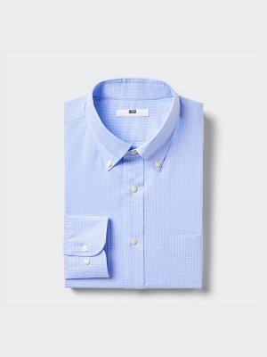 UNIQLO — деловая рубашка из хлопка в мелкую клетку - 64 BLUE