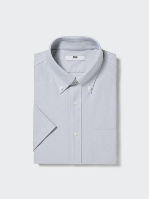 UNIQLO - деловая рубашка из хлопка с коротким рукавом - 02 LIGHT GRAY