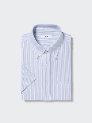 UNIQLO - деловая рубашка с коротким рукавом в полоску - 63 BLUE