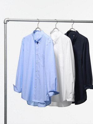 UNIQLO - базовая хлопковая оверсайз рубашка - 69 NAVY