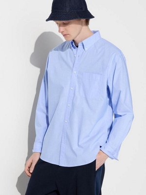 UNIQLO - базовая хлопковая оверсайз рубашка - 64 BLUE