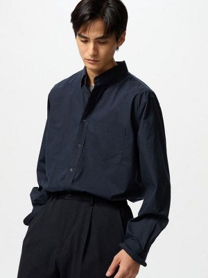 UNIQLO - базовая хлопковая оверсайз рубашка - 69 NAVY